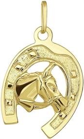 img 2 attached to 🍀 Good Luck Horse Head Pendant in Solid 14K Yellow Gold with Horseshoe