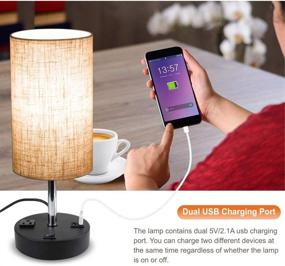img 2 attached to 🔌 Lifeholder USB Table Lamp with Warm White LED Bulb, Bedside Nightstand Lamp featuring Dual USB Port & Power Outlet, Perfect Desk Lamp for Bedroom, Living Room or Office (Round)