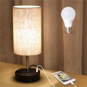 img 4 attached to 🔌 Lifeholder USB Table Lamp with Warm White LED Bulb, Bedside Nightstand Lamp featuring Dual USB Port & Power Outlet, Perfect Desk Lamp for Bedroom, Living Room or Office (Round)