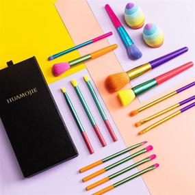 img 3 attached to 15 Pcs Colourful Makeup Brush Set with Premium Synthetic Kabuki Bristles and Rainbow Design - Includes 2PCs Color Makeup Sponge Powder Puff (Colour)