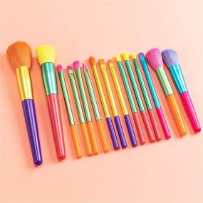 img 1 attached to 15 Pcs Colourful Makeup Brush Set with Premium Synthetic Kabuki Bristles and Rainbow Design - Includes 2PCs Color Makeup Sponge Powder Puff (Colour)