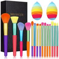 15 pcs colourful makeup brush set with premium synthetic kabuki bristles and rainbow design - includes 2pcs color makeup sponge powder puff (colour) logo