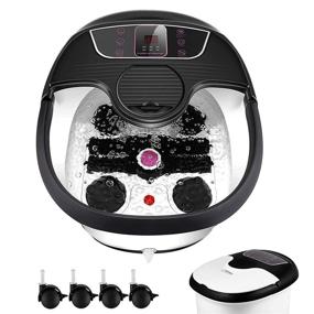 img 4 attached to Revitalize Your Feet with the Powerful Motorized Foot Spa Bath Massager: Heat Massage, Bubble Jets, Red Infrared Light, Pumice Stone for Ultimate Foot Rejuvenation - Home Salon Relaxation in Digital TEM/Time Set (Black)