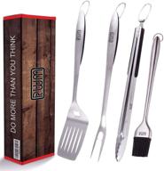 🔥 rwm heavy duty stainless steel bbq grill tool set - thick grill utensils, spatula, basting brush, fork & tongs - ideal grilling accessories, packaged in gift box logo