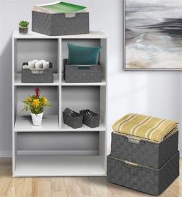 img 3 attached to 📦 Sorbus Grey Woven Storage Box Set - 7 Piece Organizer Tote Cube Bin with Stackable Design & Carry Handles
