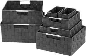 img 4 attached to 📦 Sorbus Grey Woven Storage Box Set - 7 Piece Organizer Tote Cube Bin with Stackable Design & Carry Handles