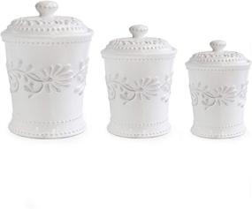 img 1 attached to 🌿 American Atelier Bianca Leaf Canister Set - 3-Piece Ceramic Jars in 20oz, 48oz, and 80oz Sizes - Chic Design With Lids for Cookies, Candy, Coffee, Flour, Sugar, Rice, Pasta, Cereal & More