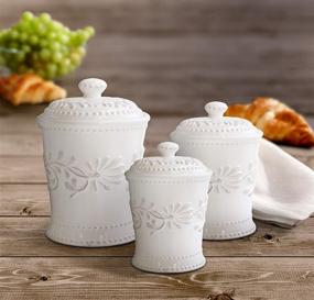 img 2 attached to 🌿 American Atelier Bianca Leaf Canister Set - 3-Piece Ceramic Jars in 20oz, 48oz, and 80oz Sizes - Chic Design With Lids for Cookies, Candy, Coffee, Flour, Sugar, Rice, Pasta, Cereal & More