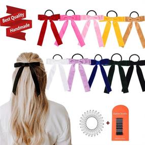 img 3 attached to 💝 10Pcs Velvet Bow Hair Ties: Stylish Hair Scrunchies with Elastic Bands for Women and Girls