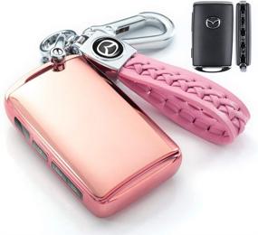 img 3 attached to 🔑 Tinemin Smart Key Fob Case Cover Protector with Leather Key Holder for 2019-2021 Mazda 3, Mazda 3 Hatchback, 2020-2021 Mazda CX-5, CX-30, CX-9 (3-4-Button, Pink): High-Quality Protection for Your Mazda Key Fob
