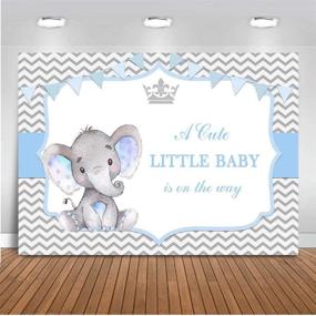 img 4 attached to 🐘 Mocsicka Boy Elephant Baby Shower Backdrop: Crowned Little Baby Elephant Photography Background with Grey Chevron and Colorful Banner Party Decor