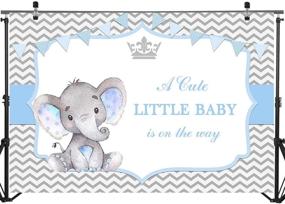 img 3 attached to 🐘 Mocsicka Boy Elephant Baby Shower Backdrop: Crowned Little Baby Elephant Photography Background with Grey Chevron and Colorful Banner Party Decor