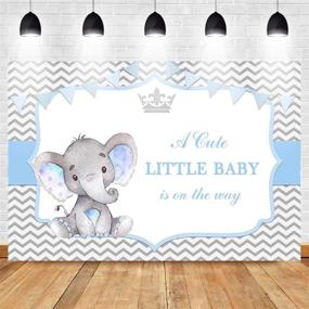 img 1 attached to 🐘 Mocsicka Boy Elephant Baby Shower Backdrop: Crowned Little Baby Elephant Photography Background with Grey Chevron and Colorful Banner Party Decor