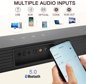 img 2 attached to 🔊 Powerful 140W 2.1CH Bluetooth Soundbar with Subwoofers - Home Theater Surround Sound System with Wall Mountable Design, DSP, Bass Adjustable - Supports Optical AUX USB Coaxial - Wired Subwoofer Included