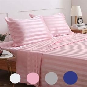 img 4 attached to 🛏️ Набор из 4-х предметов розового атласного постельного комплекта от Treely - Состоит из шелковистой прилегающей простыни на размер Queen, плоской простыни и 2 наволочек с большим карманом.