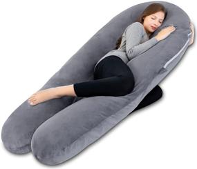 img 4 attached to 🤰 Ultimate Comfort: Marine Moon U-Shaped Pregnancy Pillow for Pregnant Women, Full Body Support for Better Sleep, 65-inch Long Maternity Pillow with Grey Velvet Cover