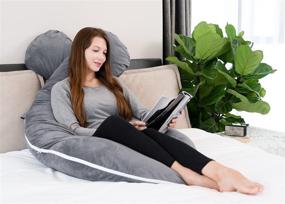 img 1 attached to 🤰 Ultimate Comfort: Marine Moon U-Shaped Pregnancy Pillow for Pregnant Women, Full Body Support for Better Sleep, 65-inch Long Maternity Pillow with Grey Velvet Cover