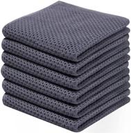 ultra soft and absorbent 100% cotton kitchen dish cloths - kitinjoy 6 pack waffle weave towels for quick drying and drying dishes, dish rags included, 12 x 12 inch, dark grey logo