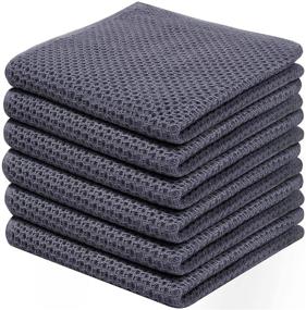 img 4 attached to Ultra Soft and Absorbent 100% Cotton Kitchen Dish Cloths - Kitinjoy 6 Pack Waffle Weave Towels for Quick Drying and Drying Dishes, Dish Rags included, 12 X 12 Inch, Dark Grey