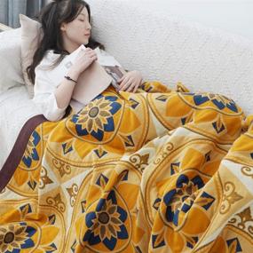 img 4 attached to 🛏️ Yanxi - Huang 4-Layer Cozy Lightweight Cotton Blanket: Ultimate Comfort for Your Bed, Couch & Sofa | Light and Breathable, 100% Cotton Material | Twin Size 59"x79" Bed Coverlet Sheet