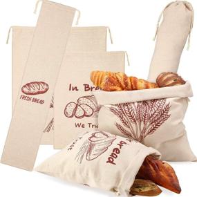 img 4 attached to Reusable Linen Bread Bags - Set of 6 Large & Extra Large Drawstring Bags for Homemade Bread - Natural Unbleached Fabric for Food Storage