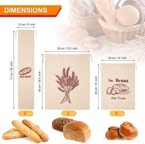 img 3 attached to Reusable Linen Bread Bags - Set of 6 Large & Extra Large Drawstring Bags for Homemade Bread - Natural Unbleached Fabric for Food Storage