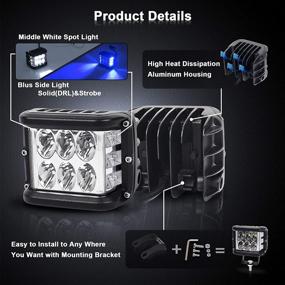 img 3 attached to 🚙 OVOTOR Dual Side Shooter LED Lights with Blue DRL Strobe, 30W Off Road Flood Spot Driving Light Pods for Jeep Truck SUV ATV UTV 4x4