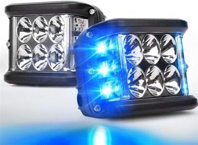 img 4 attached to 🚙 OVOTOR Dual Side Shooter LED Lights with Blue DRL Strobe, 30W Off Road Flood Spot Driving Light Pods for Jeep Truck SUV ATV UTV 4x4