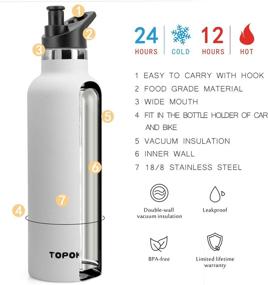 img 1 attached to 👍 TOPOKO 25 OZ Hydro Flask Stainless Steel Water Bottle - Double Wall, Vacuum Insulated, Leakproof, Sweatproof, BPA-Free, Bite Valve Top - Standard Mouth, Keeps Cold for 24 Hours (White)