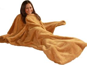 img 1 attached to 🐪 Cuddly Camel Shawl Blanket with Foot Pockets - ULTRA CUDDLE