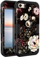 🌼 lontect compatible ipod touch 7th gen case/ipod touch 6th/5th gen case - hybrid, heavy duty, shockproof, dual layer, high impact protective cover - apple ipod touch 7/6/5 gen - black and white flower logo