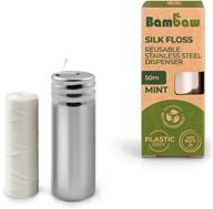 🌿 organic silk dental floss with candelilla wax, eco-friendly dental tape, plastic-free flossing solution, stainless steel dispenser, zero waste mint flavored silk floss - bambaw, 55 yards logo