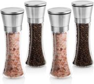 🧂 premium stainless steel salt and pepper grinder set – 4 shakers and mills with glass body (6 oz), 5 adjustable grade modes – by srenta logo