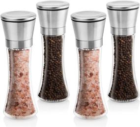 img 4 attached to 🧂 Premium Stainless Steel Salt and Pepper Grinder Set – 4 Shakers and Mills with Glass Body (6 Oz), 5 Adjustable Grade Modes – By Srenta