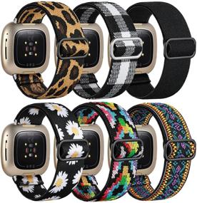 img 4 attached to Ouwegaga Совместимые с Fitbit Versa 3/Sense ремешки - 6 штук, мягкие удобные эластичные петельные браслеты для женщин и мужчин, милые эластичные запасные аксессуары.