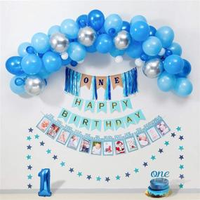 img 3 attached to 🎉 Baby Boy 1st Birthday Decorations BLUE Party Supplies for Highchair Banner, Royal Prince Crown, Happy Birthday Banner, 12 Months Photo Banner, Blue Silver Balloon Garland Kit, and ONE Cake Topper - Perfect for First Birthday Celebration!