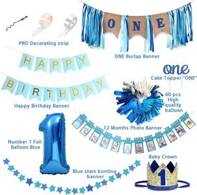 img 2 attached to 🎉 Baby Boy 1st Birthday Decorations BLUE Party Supplies for Highchair Banner, Royal Prince Crown, Happy Birthday Banner, 12 Months Photo Banner, Blue Silver Balloon Garland Kit, and ONE Cake Topper - Perfect for First Birthday Celebration!