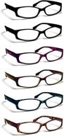 👓 boost eyewear 6-pack of reading glasses with modern fashion frames for women and men - solid black, blue, red, purple, and natural tortoise shell patterns - spring loaded hinges - assorted colors - includes 6 pairs (+3.00 strength) logo