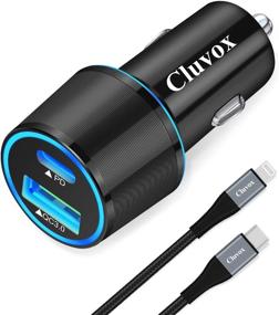 img 4 attached to ⚡ Cluvox 20W Fast USB C Car Charger Adapter for iPhone 13/12/Pro/Max/Mini/11/XS/XR/8/Plus/SE 2020/iPad/Air 3 – Rapid PD&QC 3.0 Automobile Charger with 3.3ft MFi Certified Nylon Cable (Black)