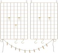 🖼️ songmics grid photo wall set: 2 wire wall grid panels for picture display - diy hanging photo wall with s hooks, clips & hemp cord - 16.5 x 12.2 inches - golden ulpp01gd логотип