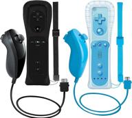 zerostory 2 packs wireless controller and nunchuck for wii and wii u console: gamepad set with silicone case and wrist strap (black and blue) logo