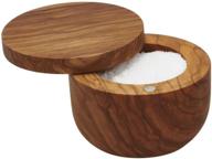 🌿 bisetti olive wood salt keeper - compact 3.8" holder in brown logo