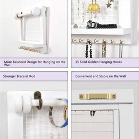 img 2 attached to White Wall-Mounted Jewelry Organizer with Shelf, Farmhouse Wooden Earring Holder, Hanging Hooks for Necklaces, Removable Rod for Bracelets - Basic White