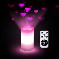 🕯️ kswin candle projector, heart projection on ceiling romantic night light, decorative flameless candle with remote & timer for living room bedroom, lover gifts - pink, usb rechargeable логотип