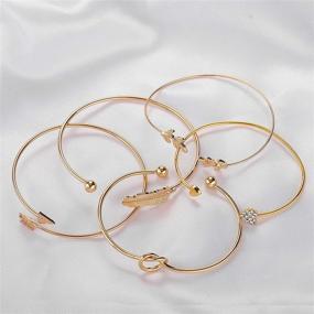 img 1 attached to Set of 5 Adjustable Bangle Rose Gold Bracelets for Women and 🌹 Girls - Heart, Olive Leaf, Arrow, Feather, Knot Heart. Open Cuff Bracelet Set