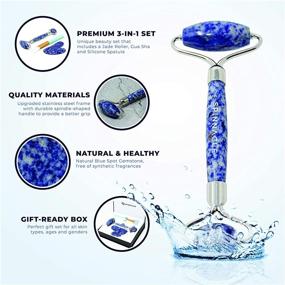 img 1 attached to Enhanced 3-in-1 Blue Spot Gemstone Beauty Set - Natural Jade Roller & Gua Sha Tools with Stainless Steel Frame and Noiseless Design - Effective Anti-Aging Jade Roller for Face, Neck, Eyes, and Body