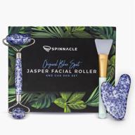 enhanced 3-in-1 blue spot gemstone beauty set - natural jade roller & gua sha tools with stainless steel frame and noiseless design - effective anti-aging jade roller for face, neck, eyes, and body logo