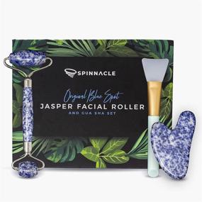 img 4 attached to Enhanced 3-in-1 Blue Spot Gemstone Beauty Set - Natural Jade Roller & Gua Sha Tools with Stainless Steel Frame and Noiseless Design - Effective Anti-Aging Jade Roller for Face, Neck, Eyes, and Body