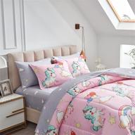 🦄 queen size unicorn pink comforter set for kids girls - 7-piece bed-in-a-bag including soft microfiber reversible comforter, 2 pillow shams, flat sheet, fitted sheet, and 2 pillowcases logo
