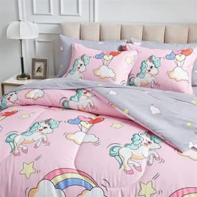 img 3 attached to 🦄 Queen Size Unicorn Pink Comforter Set for Kids Girls - 7-Piece Bed-in-a-Bag Including Soft Microfiber Reversible Comforter, 2 Pillow Shams, Flat Sheet, Fitted Sheet, and 2 Pillowcases